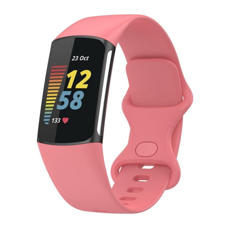 For Fitbit Charge 6 Solid Color Butterfly Buckle Silicone Watch Band, Size:L Size(Pink) - Watch Bands by buy2fix | Online Shopping UK | buy2fix