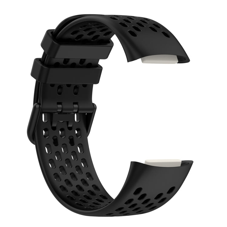 For Fitbit Charge 5 Solid Color Breathable Sports Silicone Watch Band(Black) - Watch Bands by buy2fix | Online Shopping UK | buy2fix