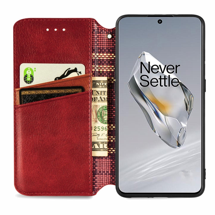 For OnePlus 12 Cubic Grid Pressed Magnetic Leather Phone Case(Red) - OnePlus Cases by buy2fix | Online Shopping UK | buy2fix