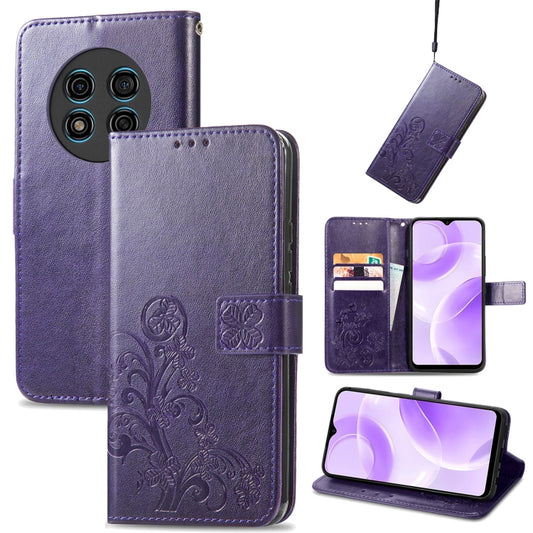 For Ulefone Note 15 Four-leaf Clasp Embossed Buckle Leather Phone Case(Purple) - Ulefone Cases by buy2fix | Online Shopping UK | buy2fix