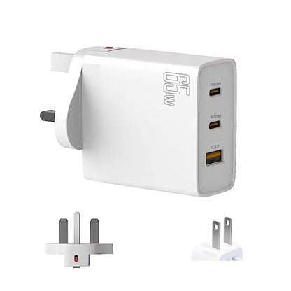 GAN 65W PD45W Dual Type-C / QC3.0 USB  Multi Compatible Charger + 2m USB-C to USB-C Data Cable UK + US Plug White - Cable & Adapter by buy2fix | Online Shopping UK | buy2fix