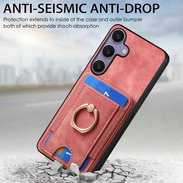 For Samsung Galaxy S25 5G Retro Splitable Magnetic Card Bag Leather Phone Case(Pink) - Galaxy Phone Cases by buy2fix | Online Shopping UK | buy2fix