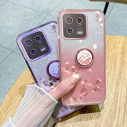 For Xiaomi 13 Gradient Glitter Immortal Flower Ring All-inclusive Phone Case(Pink) - 13 Cases by buy2fix | Online Shopping UK | buy2fix