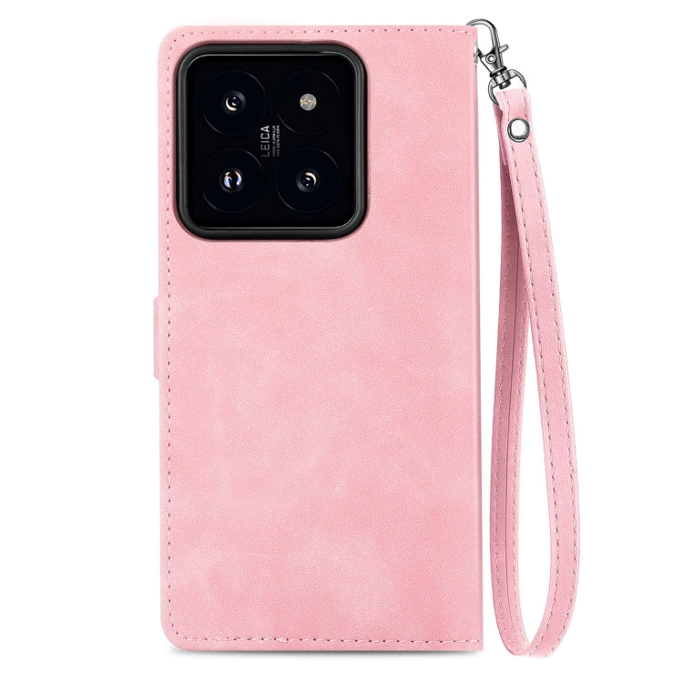 For Xiaomi 14 Pro Embossed Flower Zipper Leather Phone Case(Pink) - 14 Pro Cases by buy2fix | Online Shopping UK | buy2fix