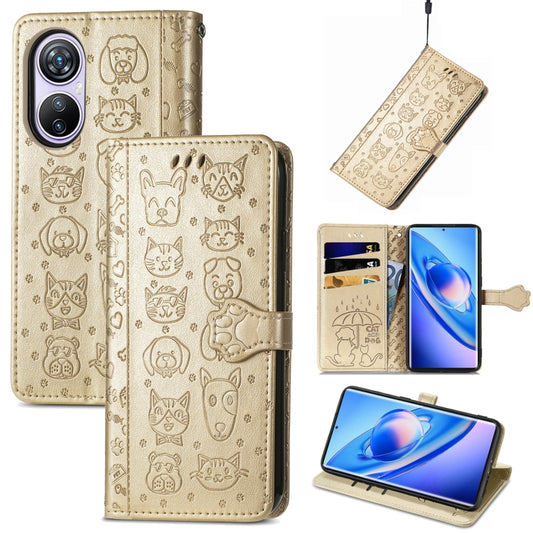 For Blackview A200 Pro Cat and Dog Embossed Leather Phone Case(Gold) - More Brand by buy2fix | Online Shopping UK | buy2fix