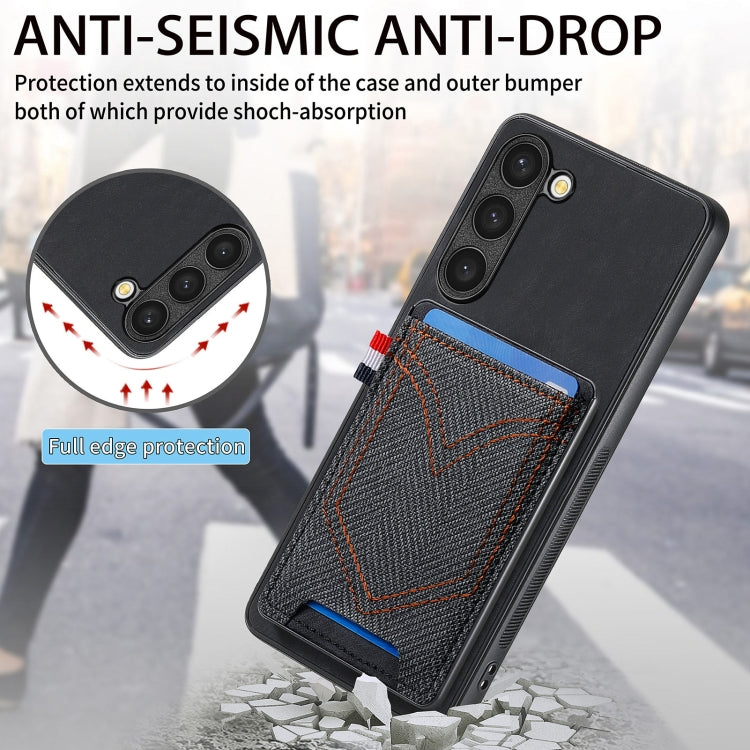 For Samsung Galaxy S25+ 5G Denim Texture Leather Skin Phone Case with Card Slot(Black) - Galaxy S25+ 5G Cases by buy2fix | Online Shopping UK | buy2fix