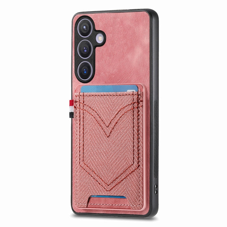 For Samsung Galaxy S25+ 5G Denim Texture Leather Skin Phone Case with Card Slot(Pink) - Galaxy S25+ 5G Cases by buy2fix | Online Shopping UK | buy2fix