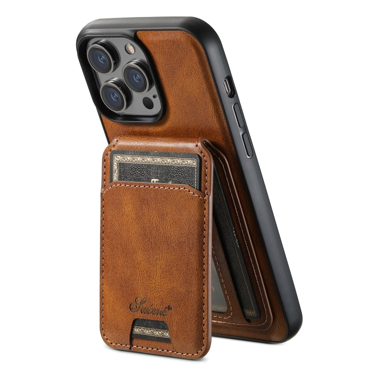 For iPhone 12  Suteni H15 MagSafe Oil Eax Leather Detachable Wallet Back Phone Case(Brown) - iPhone 12 / 12 Pro Cases by Suteni | Online Shopping UK | buy2fix