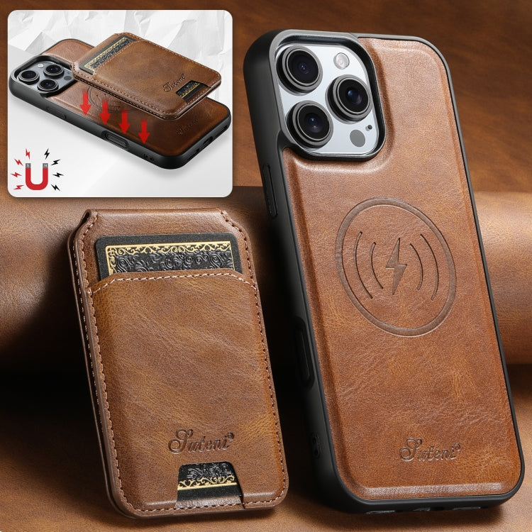 For iPhone 16 Pro Max Suteni H15 MagSafe Oil Eax Leather Detachable Wallet Back Phone Case(Brown) - iPhone 16 Pro Max Cases by Suteni | Online Shopping UK | buy2fix