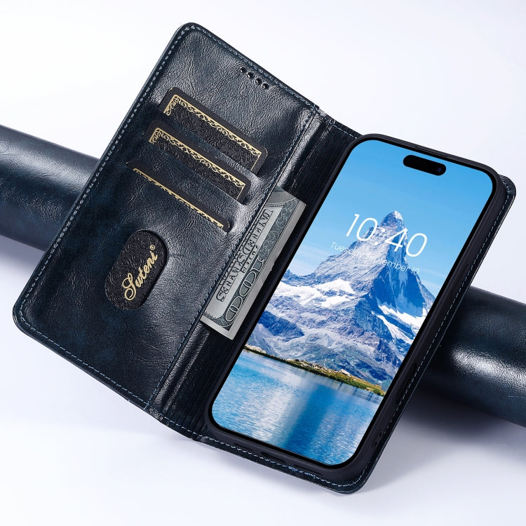 For iPhone 16 Plus Suteni Baroque Calf Texture Buckle Wallet Leather Phone Case(Blue) - iPhone 16 Plus Cases by Suteni | Online Shopping UK | buy2fix