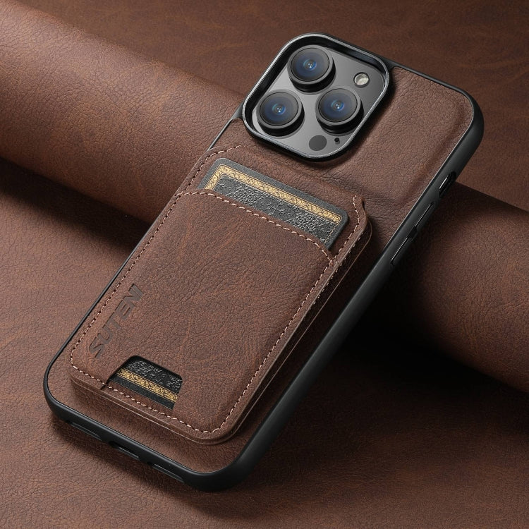 For iPhone 16 Plus Suteni H02 Litchi Leather Card Wallet Stand Back Phone Case(Brown) - iPhone 16 Plus Cases by Suteni | Online Shopping UK | buy2fix