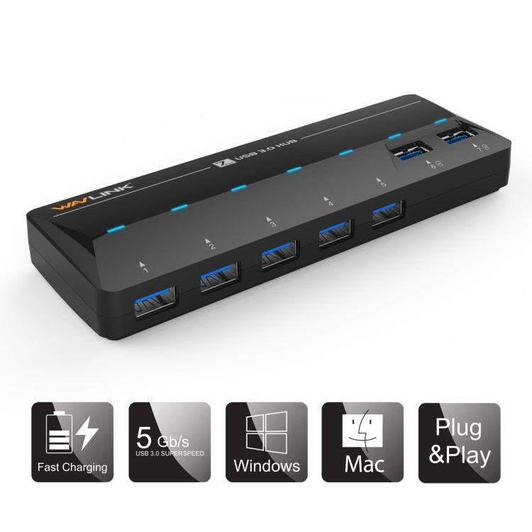 WAVLINK WL-UH3073D USB3.0 HUB Adapter 7-Port Docking Station with Individual Switch(UK Plug) - USB 3.0 HUB by WAVLINK | Online Shopping UK | buy2fix