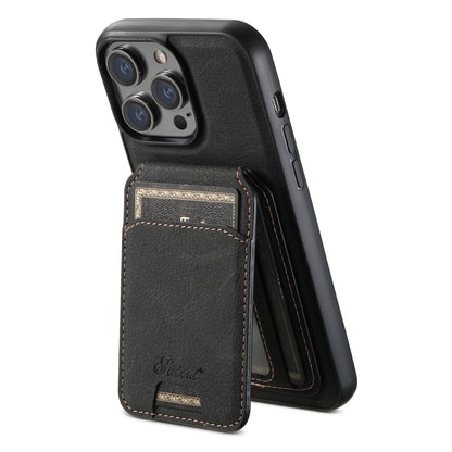 For iPhone 14 Plus Suteni H17 Litchi Texture Leather MagSafe Detachable Wallet Phone Case(Black) - iPhone 14 Plus Cases by Suteni | Online Shopping UK | buy2fix