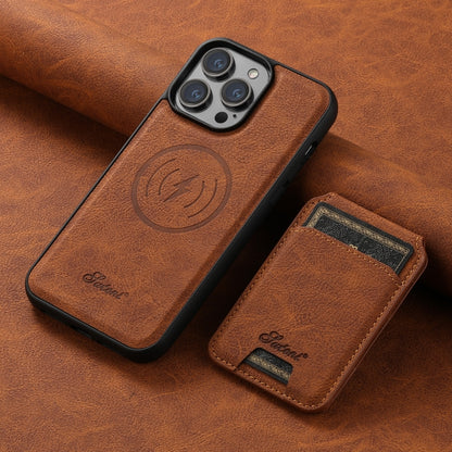 For iPhone 12  Suteni H17 Litchi Texture Leather MagSafe Detachable Wallet Phone Case(Khaki) - iPhone 12 / 12 Pro Cases by Suteni | Online Shopping UK | buy2fix