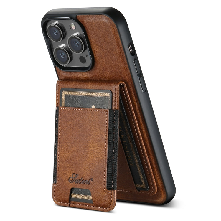 For iPhone 15 Suteni H17 Oil Eax Leather MagSafe Detachable Wallet Phone Case(Brown) - iPhone 15 Cases by Suteni | Online Shopping UK | buy2fix