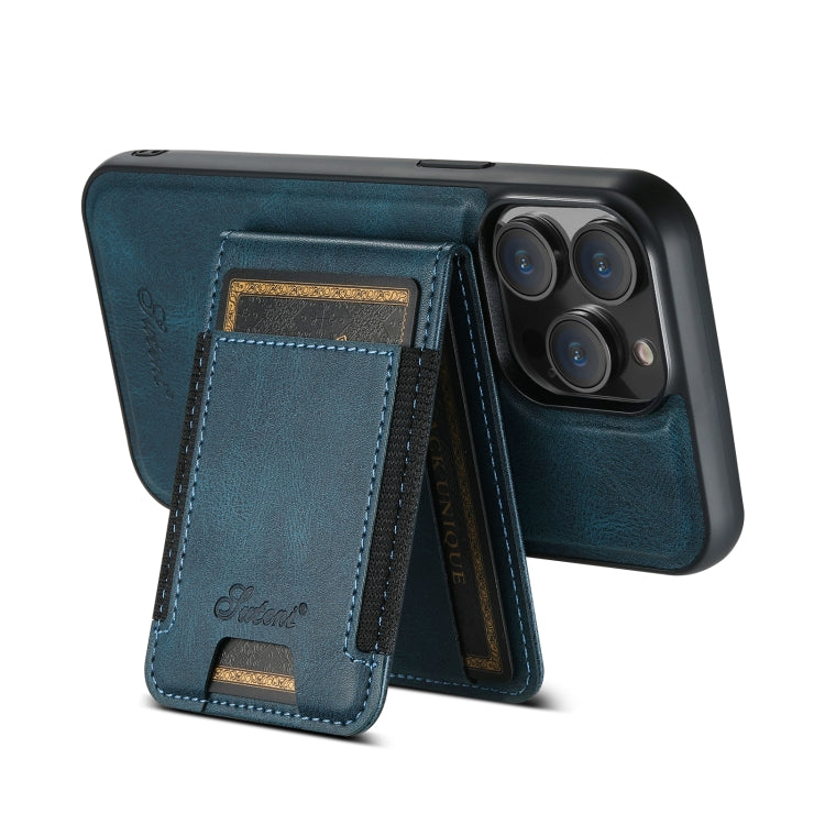 For iPhone 14 Plus Suteni H17 Oil Eax Leather MagSafe Detachable Wallet Phone Case(Blue) - iPhone 14 Plus Cases by Suteni | Online Shopping UK | buy2fix