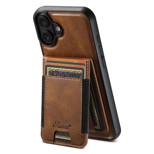 For iPhone 16 Suteni H17 Oil Eax Leather MagSafe Detachable Wallet Phone Case(Brown) - iPhone 16 Cases by Suteni | Online Shopping UK | buy2fix