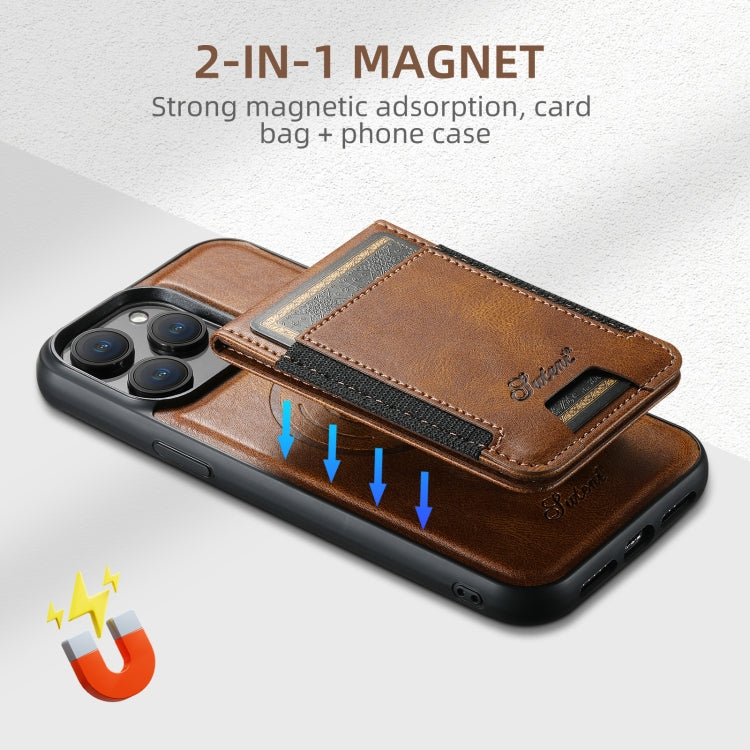 For iPhone 16 Pro Suteni H17 Oil Eax Leather MagSafe Detachable Wallet Phone Case(Brown) - iPhone 16 Pro Cases by Suteni | Online Shopping UK | buy2fix