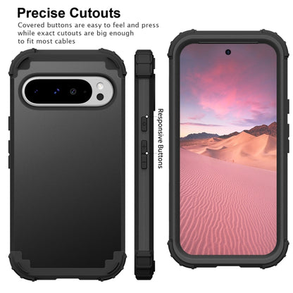 For Google Pixel 9 Pro XL 3 in 1 Silicone Hybrid PC Shockproof Phone Case(Black) - Google Cases by buy2fix | Online Shopping UK | buy2fix