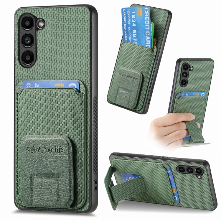 For Samsung Galaxy S21 5G Carbon Fiber Card Bag Fold Stand Phone Case(Green) - Galaxy S21 5G Cases by buy2fix | Online Shopping UK | buy2fix