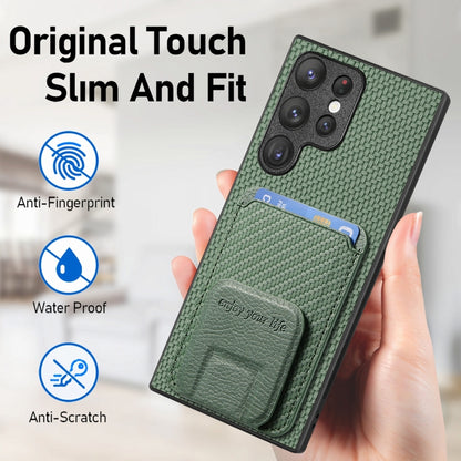 For Samsung Galaxy S21 5G Carbon Fiber Card Bag Fold Stand Phone Case(Green) - Galaxy S21 5G Cases by buy2fix | Online Shopping UK | buy2fix