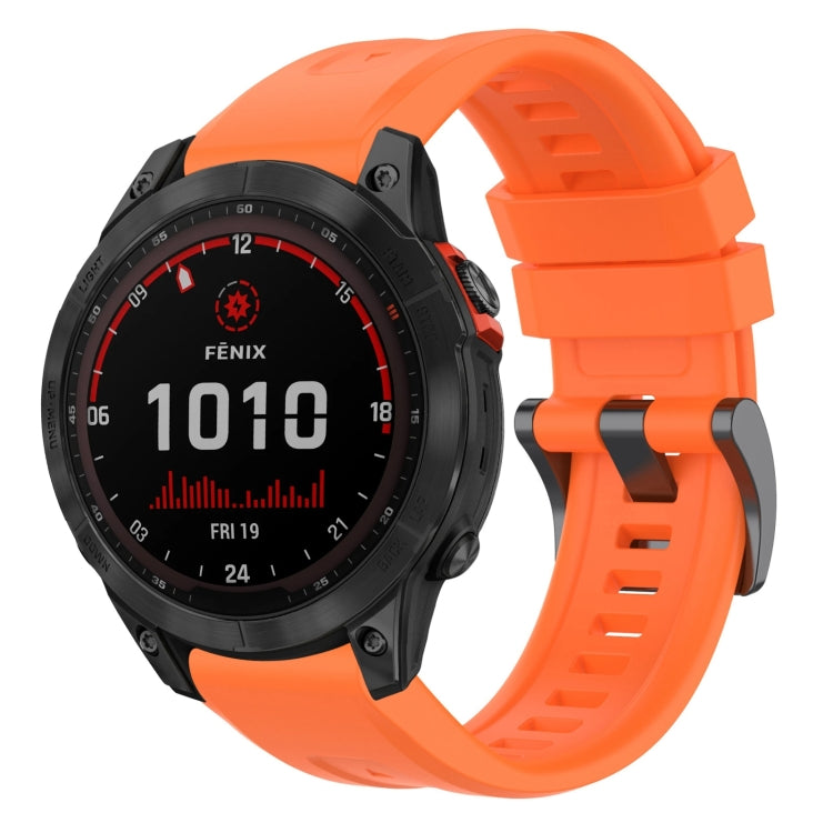 For Garmin Fenix 7 Solar / Sapphire Solar Solid Color Black Buckle Silicone Quick Release Watch Band(Orange) - Watch Bands by buy2fix | Online Shopping UK | buy2fix