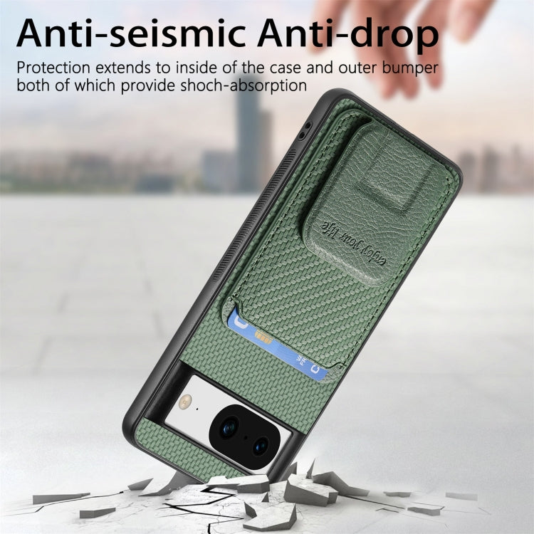 For Google Pixel 8 Pro Carbon Fiber Card Bag Fold Stand Phone Case(Green) - Google Cases by buy2fix | Online Shopping UK | buy2fix