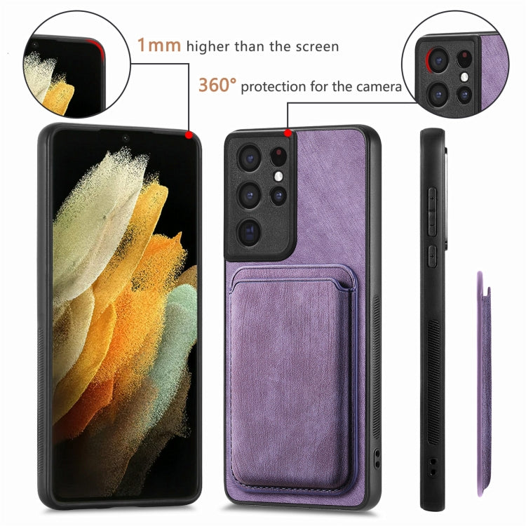 For Samsung Galaxy S21 Ultra 5G Retro Leather Card Bag Magnetic Phone Case(Purple) - Galaxy S21 Ultra 5G Cases by buy2fix | Online Shopping UK | buy2fix