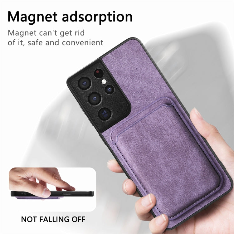 For Samsung Galaxy S21 Ultra 5G Retro Leather Card Bag Magnetic Phone Case(Purple) - Galaxy S21 Ultra 5G Cases by buy2fix | Online Shopping UK | buy2fix