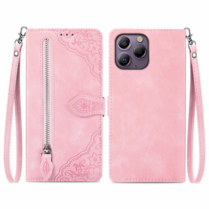 For Blackview A96 Embossed Flower Zipper Leather Phone Case(Pink) - More Brand by buy2fix | Online Shopping UK | buy2fix