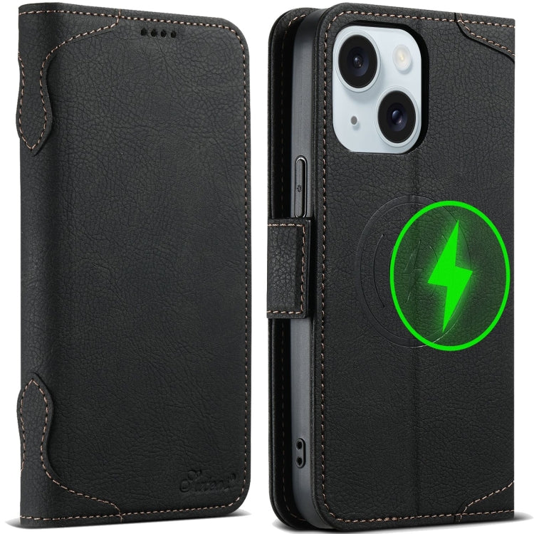 For iPhone 15 Plus SUTENI J07 Multifunctional Horizontal Flip Magsafe Leather Phone Case(Black) - iPhone 15 Plus Cases by Suteni | Online Shopping UK | buy2fix