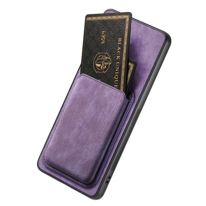 For OPPO Reno8 T 5G Retro Leather Card Bag Magnetic Phone Case(Purple) - OPPO Cases by buy2fix | Online Shopping UK | buy2fix