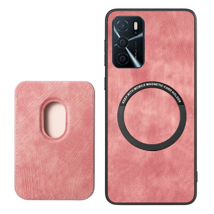 For OPPO A16K Retro Leather Card Bag Magnetic Phone Case(Pink) - OPPO Cases by buy2fix | Online Shopping UK | buy2fix