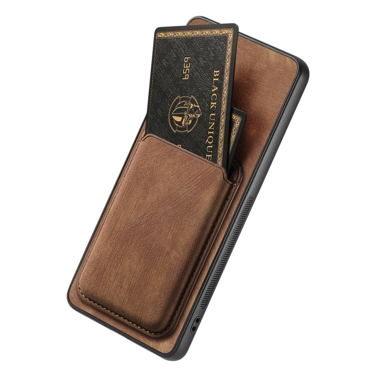 For OPPO Reno6 Pro+ Retro Leather Card Bag Magnetic Phone Case(Brown) - OPPO Cases by buy2fix | Online Shopping UK | buy2fix