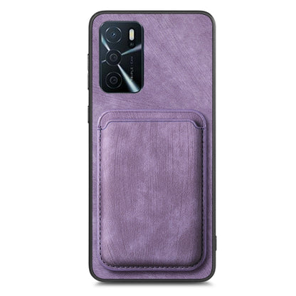 For OPPO F19 Retro Leather Card Bag Magnetic Phone Case(Purple) - OPPO Cases by buy2fix | Online Shopping UK | buy2fix