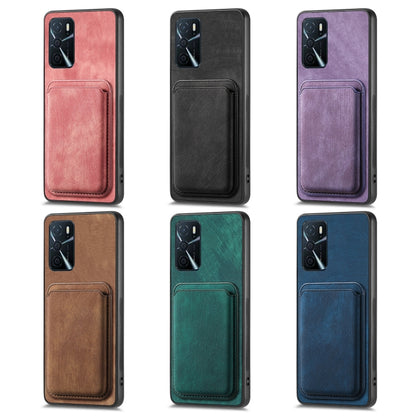 For OPPO F19 Retro Leather Card Bag Magnetic Phone Case(Purple) - OPPO Cases by buy2fix | Online Shopping UK | buy2fix