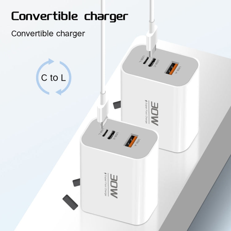 PD30W USB-C / Type-C + 8 Pin + USB Charger with Type-C to 8 Pin Date Cable(EU Plug) - USB Charger by buy2fix | Online Shopping UK | buy2fix