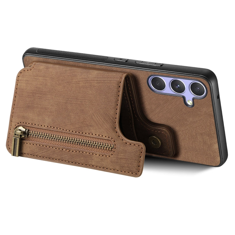 For Samsung Galaxy S25 5G Retro Leather Zipper Wallet Back Phone Case(Brown) - Galaxy S25 5G Cases by buy2fix | Online Shopping UK | buy2fix