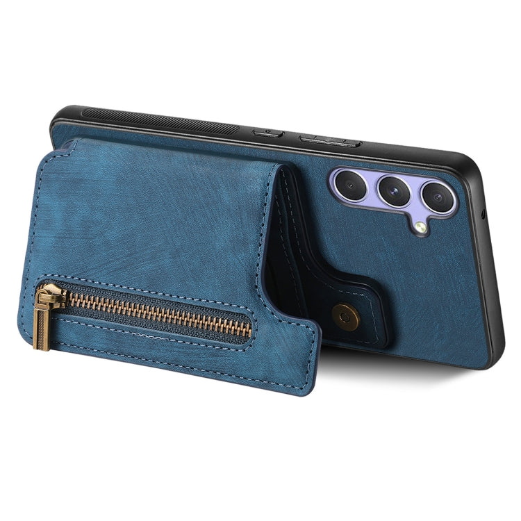 For Samsung Galaxy S25+ 5G Retro Leather Zipper Wallet Back Phone Case(Blue) - Galaxy S25+ 5G Cases by buy2fix | Online Shopping UK | buy2fix