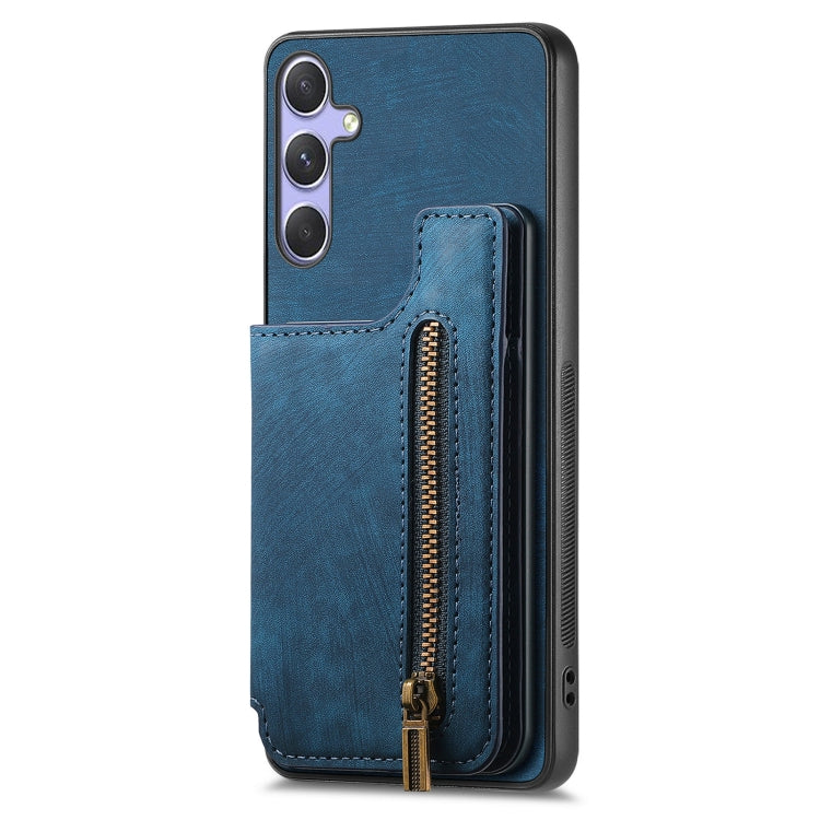 For Samsung Galaxy S25 Ultra 5G Retro Leather Zipper Wallet Back Phone Case(Blue) - Galaxy S25 Ultra 5G Cases by buy2fix | Online Shopping UK | buy2fix