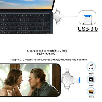 4 in 1 USB-C / Type-C  USB 2.0 + Micro USB + 8 Pin Adapter TF Card Reader, Memory Card:32GB(Sliver) - U Disk & Card Reader by buy2fix | Online Shopping UK | buy2fix