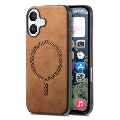 For iPhone 16 Solid Color Retro Magsafe PU Back Cover Phone Case(Brown) - iPhone 16 Cases by buy2fix | Online Shopping UK | buy2fix