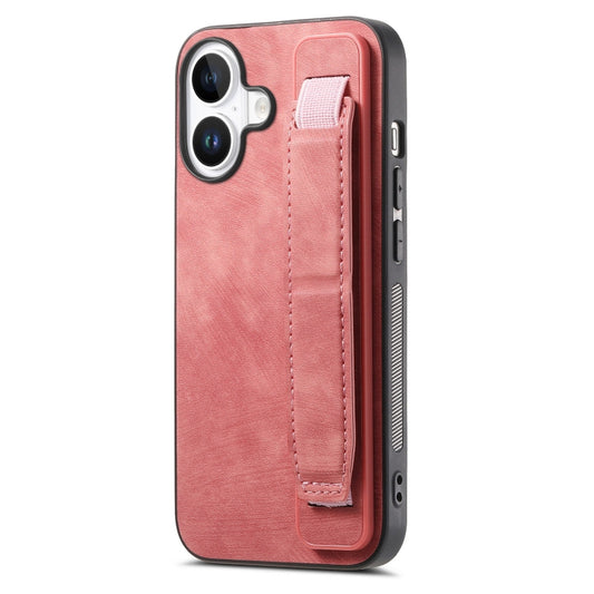 For iPhone 16 Retro Wristband Holder Leather Back Phone Case(Pink) - iPhone 16 Cases by buy2fix | Online Shopping UK | buy2fix