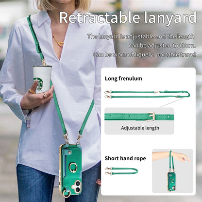 For iPhone 16 Plus Fashion Ring Card Bag Phone Case with Hang Loop(Green) - iPhone 16 Plus Cases by buy2fix | Online Shopping UK | buy2fix