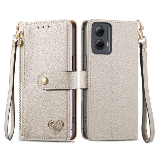 For Motorola Moto G Power 5G 2024 Love Zipper Lanyard Leather Phone Case(Gray) - Motorola Cases by buy2fix | Online Shopping UK | buy2fix