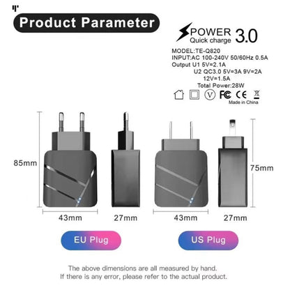 TE-Q820 28W Dual USB QC3.0 18W Mobile Phone Charger, EU Plug(White) - USB Charger by buy2fix | Online Shopping UK | buy2fix