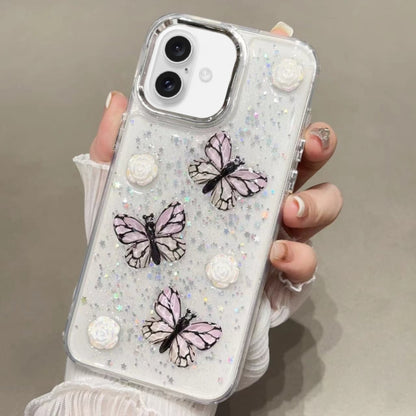 For iPhone 16 Plus Glitter 3D Butterfly TPU Phone Case(Pink) - iPhone 16 Plus Cases by buy2fix | Online Shopping UK | buy2fix