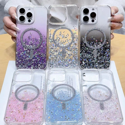 For iPhone 15 Pro Gradient Glitter MagSafe PC Hybrid TPU Phone Case(Gradient Silver) - iPhone 15 Pro Cases by buy2fix | Online Shopping UK | buy2fix