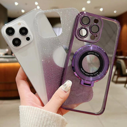 For iPhone 16 Pro Electroplated Holder Gradient Glitter MagSafe Phone Case(Purple) - iPhone 16 Pro Cases by buy2fix | Online Shopping UK | buy2fix