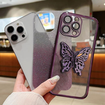 For iPhone 16 Pro Electroplated Gradient Glitter 3D Butterfly TPU Phone Case(Gradient Silver) - iPhone 16 Pro Cases by buy2fix | Online Shopping UK | buy2fix